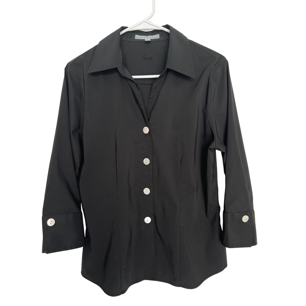 Foxcroft Women Size 10 Button Down Top Black Wrinkle Free Stretch Work Corpcore
